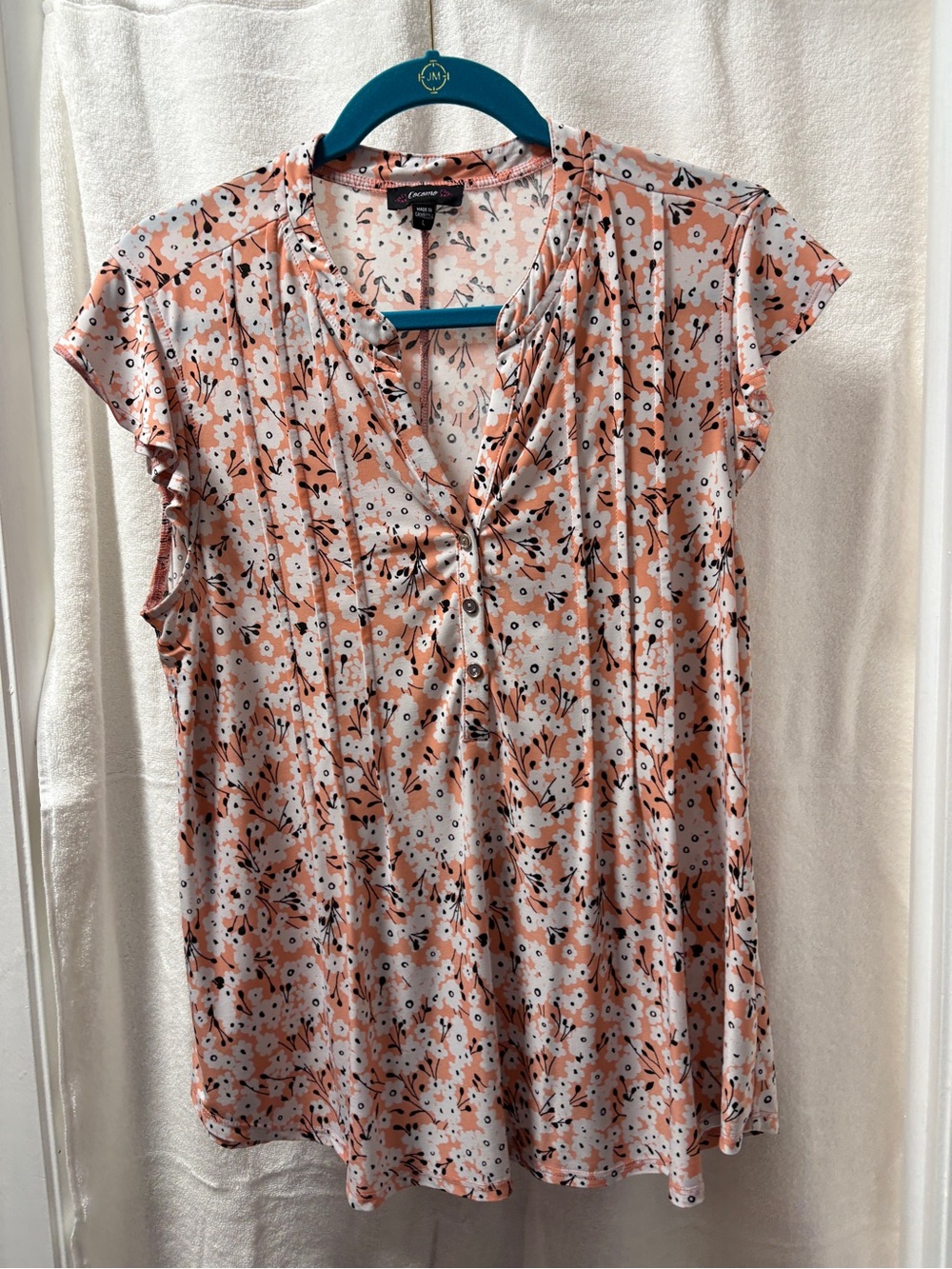 croft & barrow Peach Floral V-Neck Twist Front Cap Sleeve Top